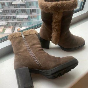 Aquatalia faux fur zipped block heeled boots